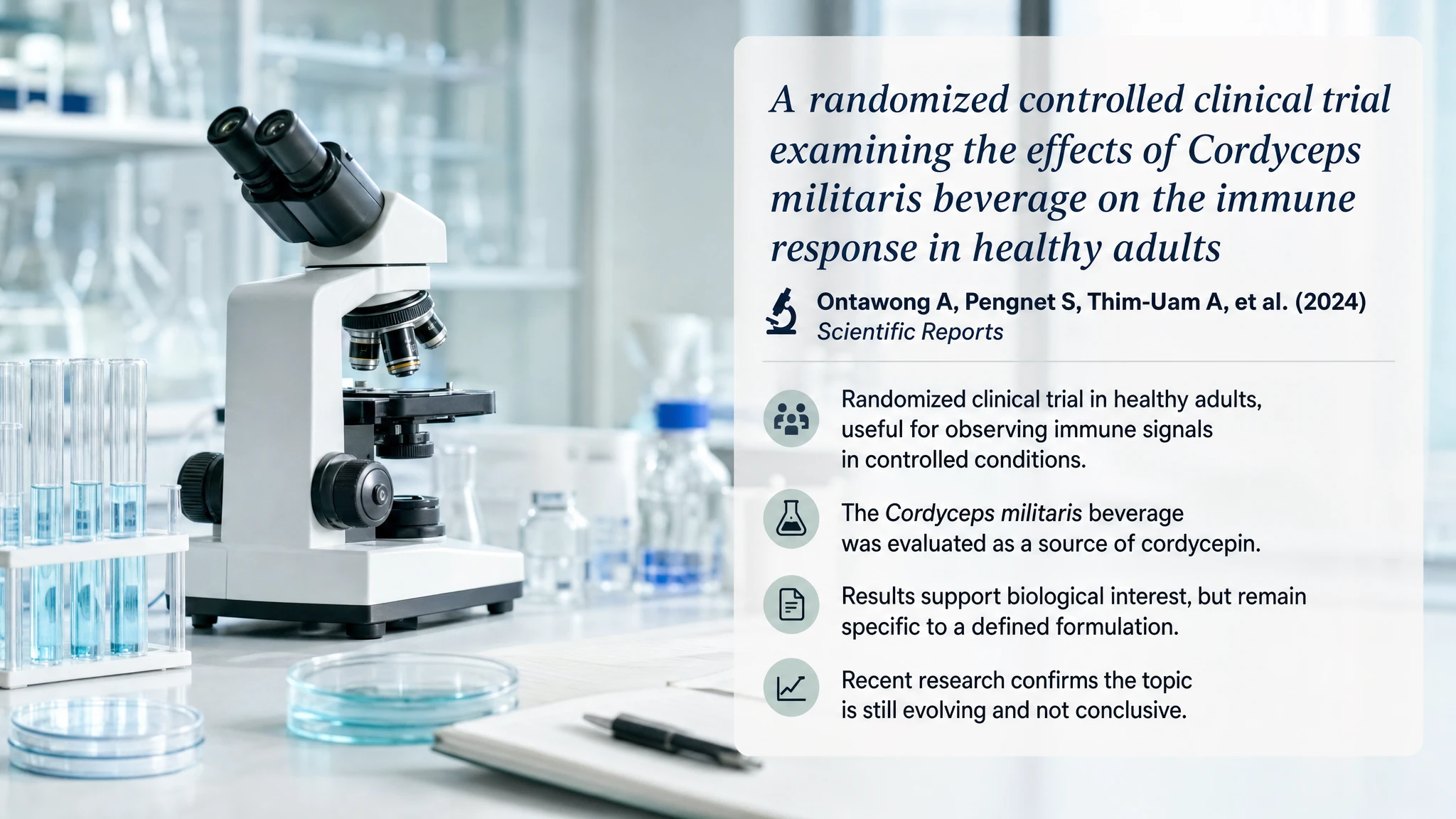 Recent research and updates: A randomized controlled clinical trial examining the effects of Cordyceps militaris beverage on the immune response in healthy adults