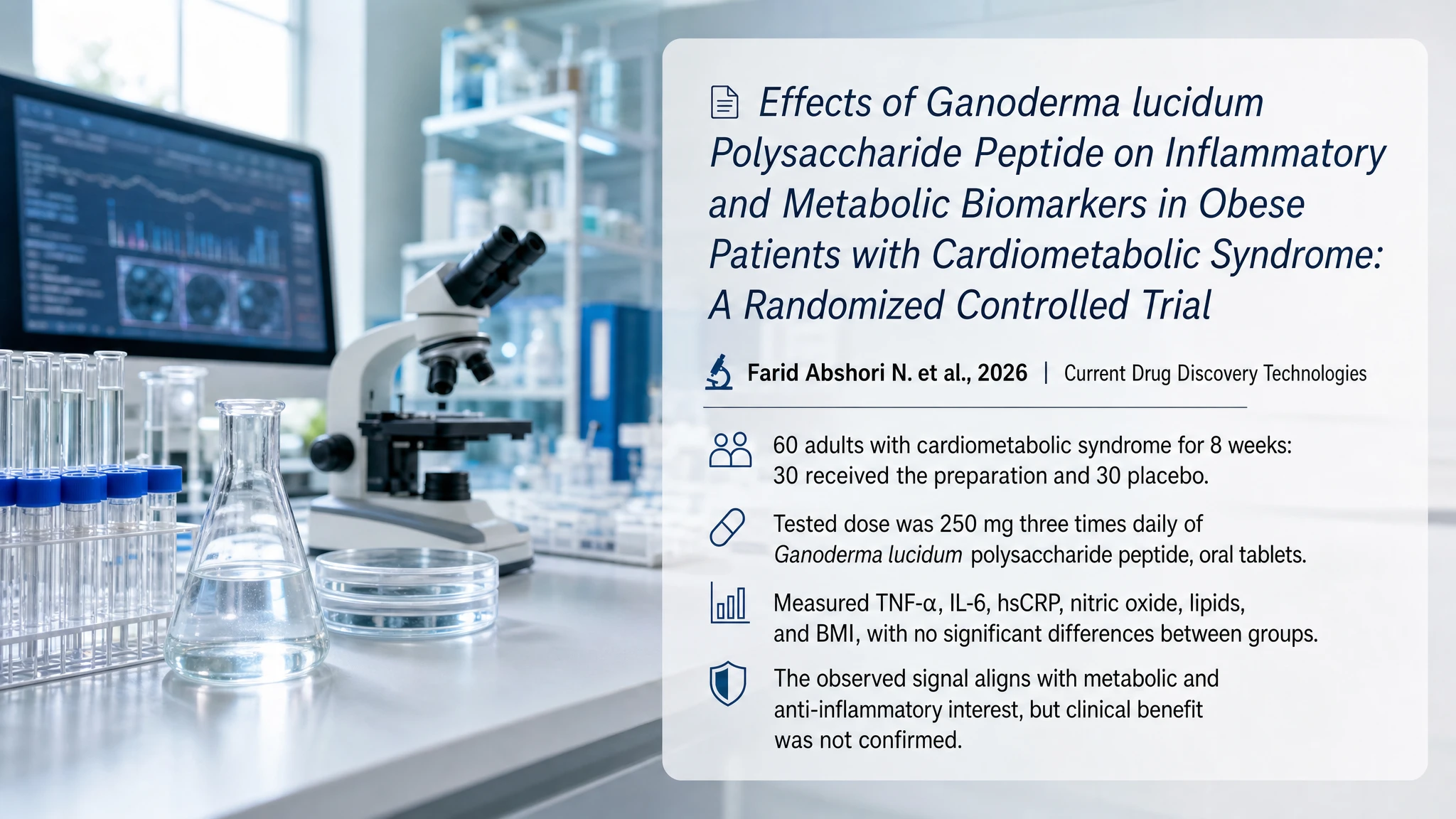 Recent research and updates: Effects of Ganoderma lucidum Polysaccharide Peptide on Inflammatory and Metabolic Biomarkers in Obese Patients with Cardiometabolic Syndrome: A Randomized Controlled Trial