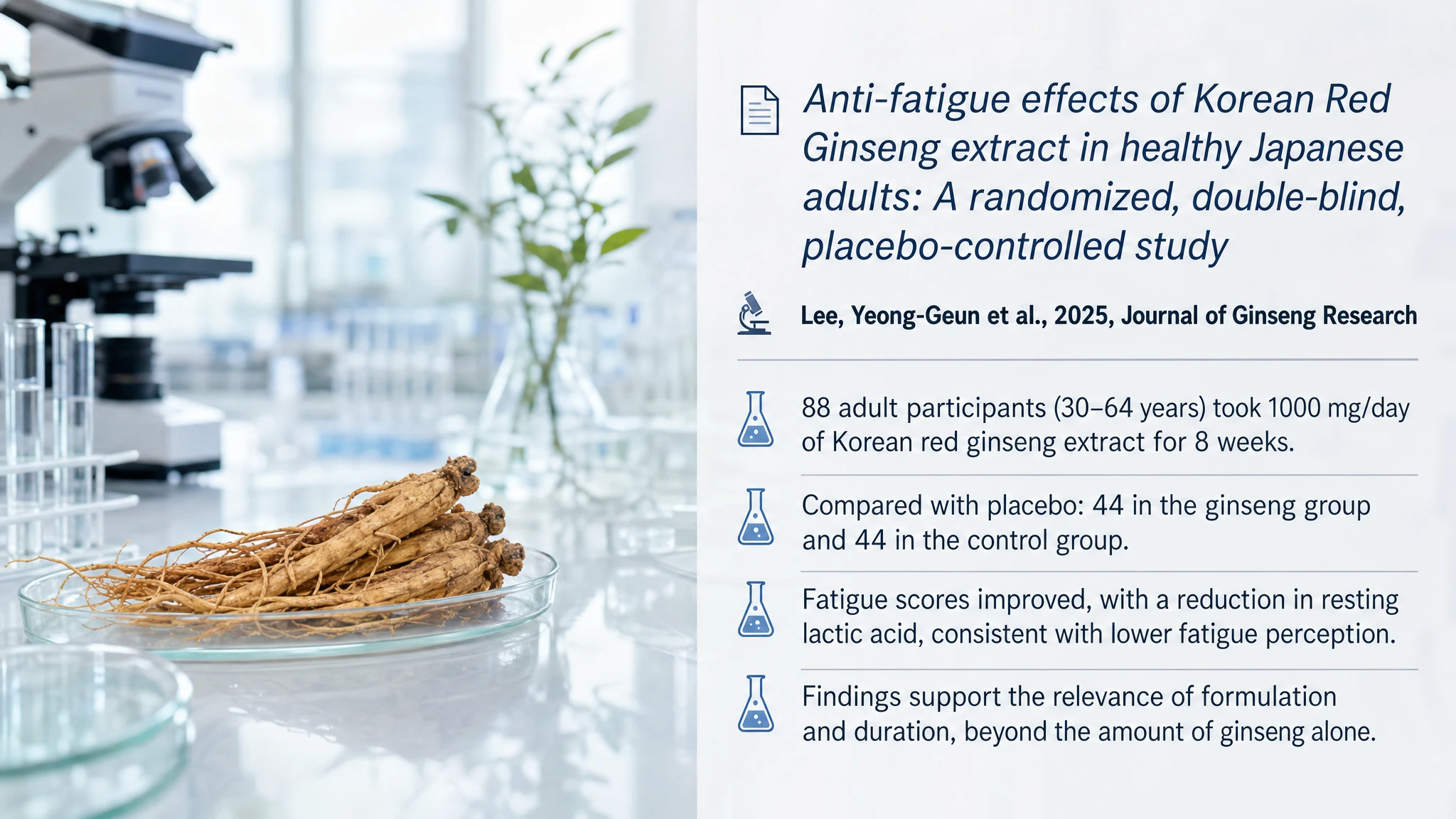 Recent research and updates: Anti-fatigue effects of Korean Red Ginseng extract in healthy Japanese adults: A randomized, double-blind, placebo-controlled study