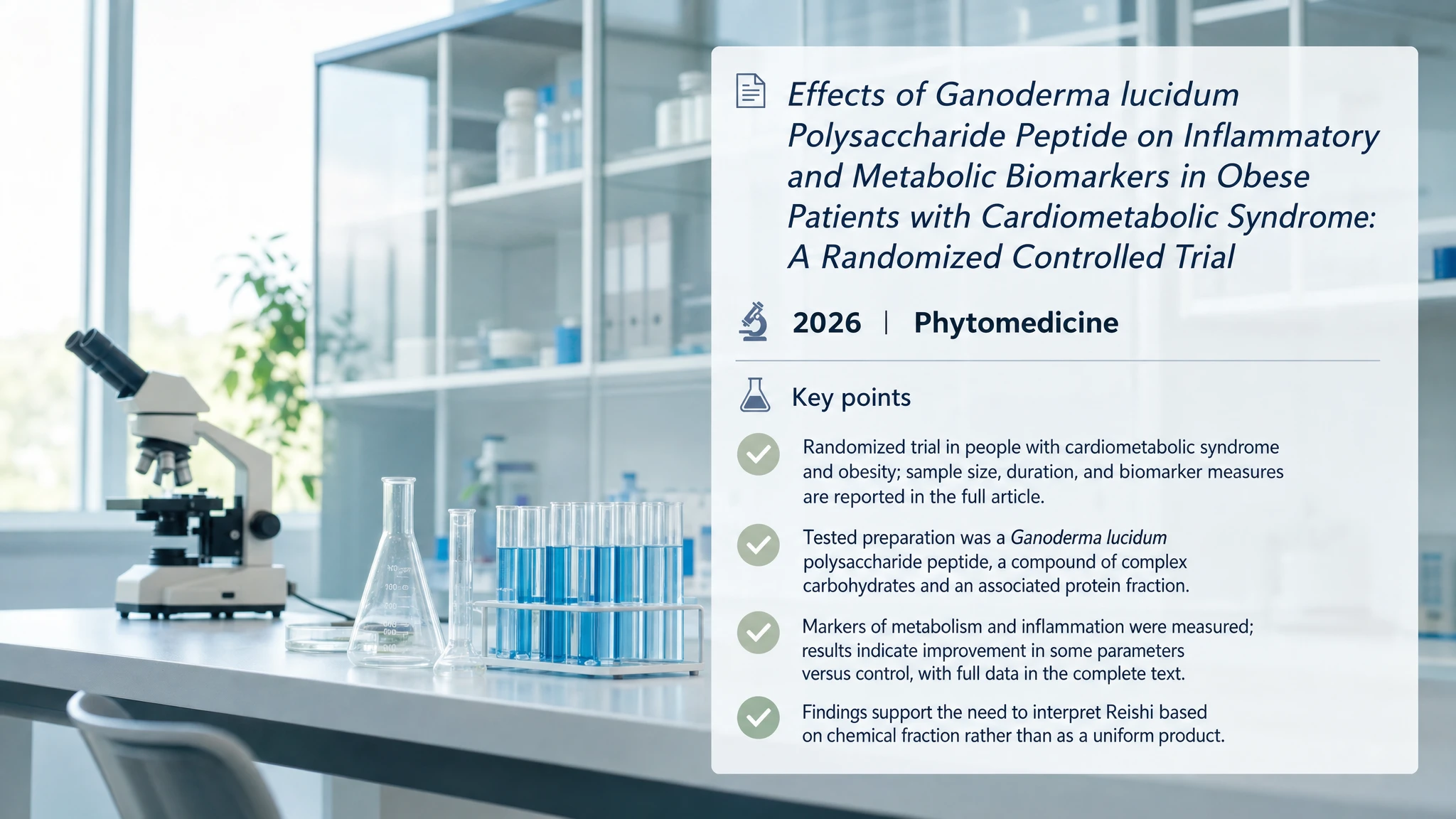Recent research and updates: Effects of Ganoderma lucidum Polysaccharide Peptide on Inflammatory and Metabolic Biomarkers in Obese Patients with Cardiometabolic Syndrome: A Randomized Controlled Trial