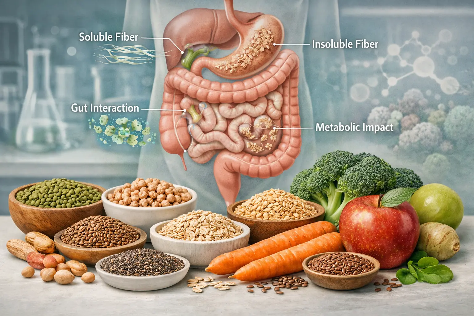 Dietary fiber: what it is and how it affects the digestive system, with a scientific description of fiber-rich foods and the intestine.