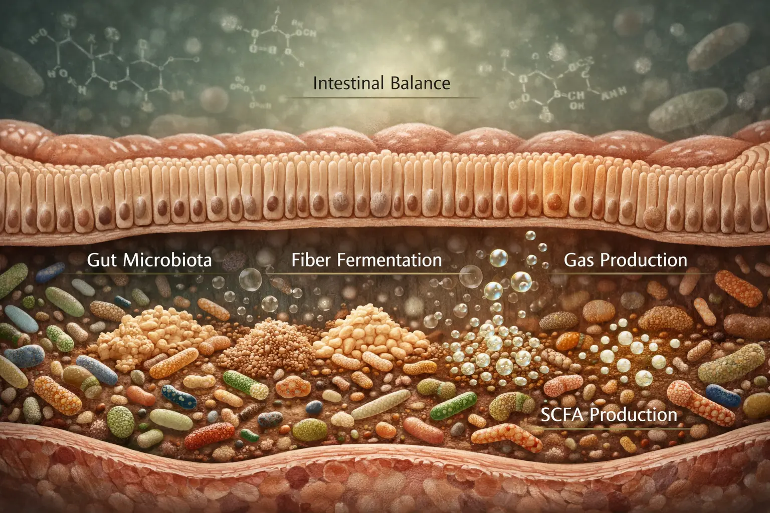 Dietary fiber, gut microbiota, and fermentation with a scientific representation of intestinal tolerability and SCFA production